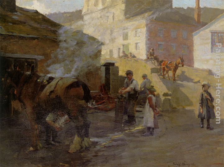 The Blacksmiths Forge Newlyn painting - Harold Harvey The Blacksmiths Forge Newlyn art painting
